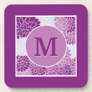 Dessous-de-verre Dahlia florale à monogramme Deep Purple