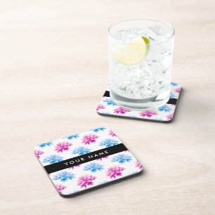Dessous-de-verre Dahlia rose et bleu, motif floral, votre nom