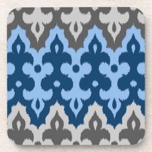 Dessous-de-verre Damas Ikat marocain, bleu et gris / gris