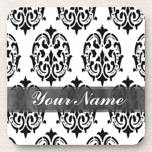 Dessous-de-verre Damas noir et blanc (Devant)