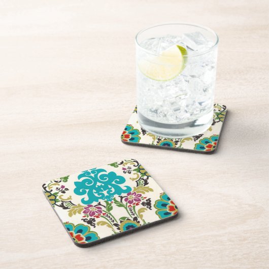 Dessous-de-verre Damask Floral Patterns Plum Turquoise (Côté Droit)