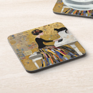 Dessous-de-verre Dame au piano de Klimt en or avec chat noir