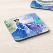 Dessous-de-verre Dame en Robe Bleue - Peinture aquarelle (Côté gauche)