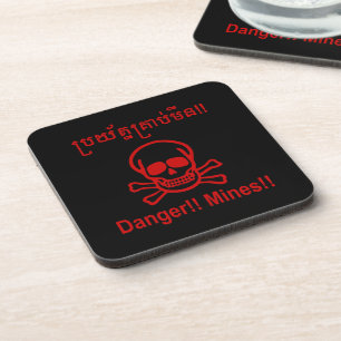 Dessous-de-verre Danger ! ! Les mines ! ! SYMBOLE ☠ Cambodgien Khme