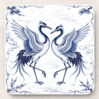 Dessous-de-verre Danse de grue Style Imari japonais bleu blanc