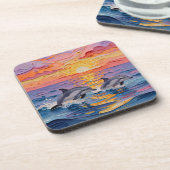 Dessous-de-verre Dauphins Impasto et vagues océaniques (Côté gauche)