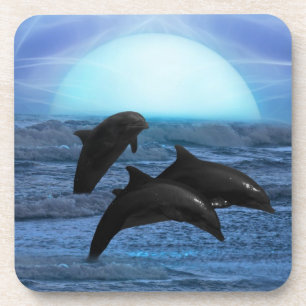 Dessous-de-verre Dauphins par clair de lune