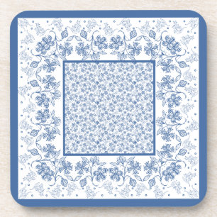 Dessous de verre de Carré de frontière Floral bleu