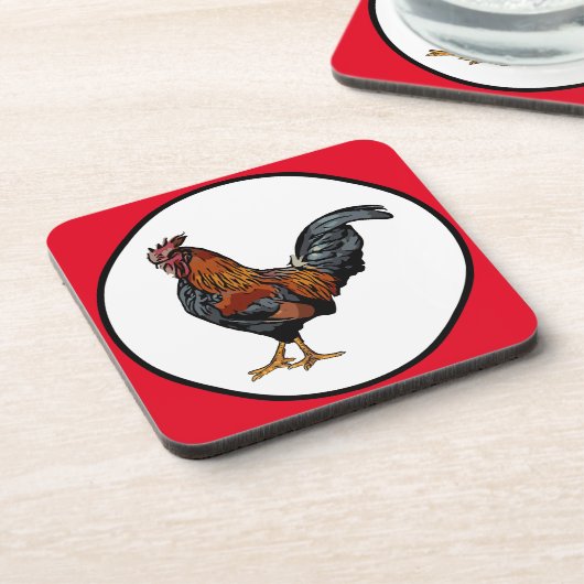 Dessous de verre de coq avec dos de liège - ensemb (Côté gauche)