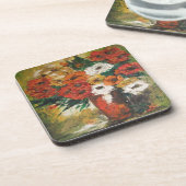 Dessous de verre De Cork Set Ann Hayes Fleurs Roug (Côté gauche)