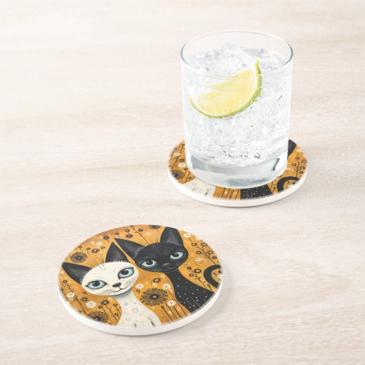 Dessous de verre de grès à thème chat (Côté)