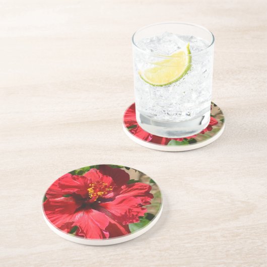 Dessous de verre de grès de l'Hibiscus rouge (Côté)