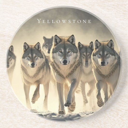 Dessous de verre de grès de Yellowstone Loups (Devant)