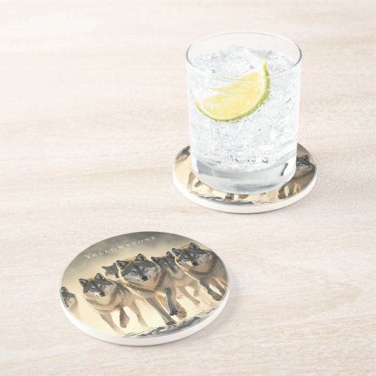Dessous de verre de grès de Yellowstone Loups (Côté)