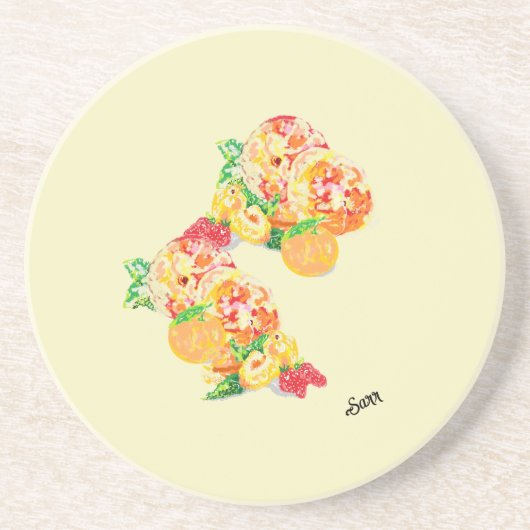 Dessous de verre de grès : Fruits de couleur (Devant)