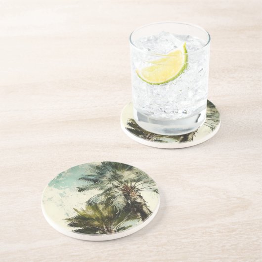 Dessous de verre de grès Motif Tropical Palm Tree (Côté)