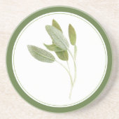 DESSOUS DE VERRE de grès rond à SAGE FRAIS (-texte (Devant)