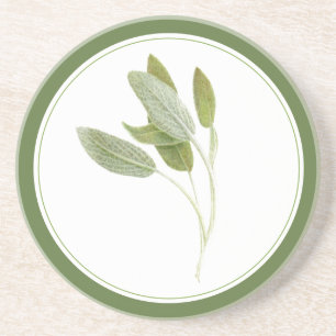 DESSOUS DE VERRE de grès rond à SAGE FRAIS (-texte