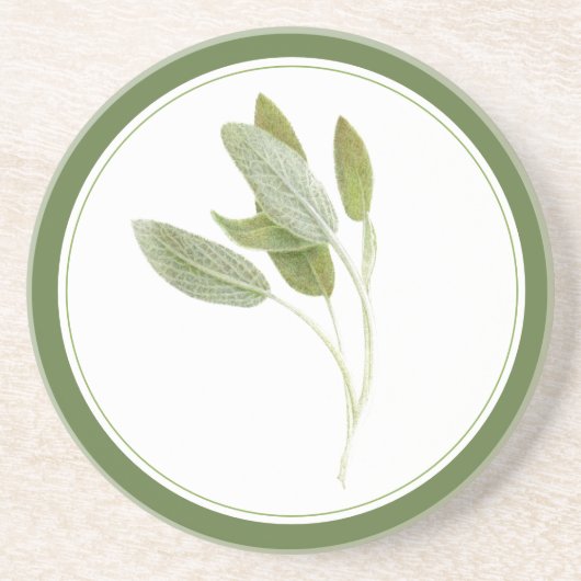 DESSOUS DE VERRE de grès rond à SAGE FRAIS (-texte (Devant)