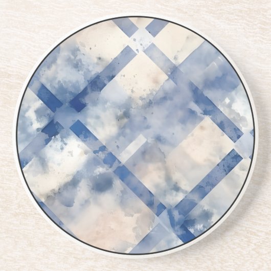 Dessous de verre de grès rond mat bleu lisse (Devant)