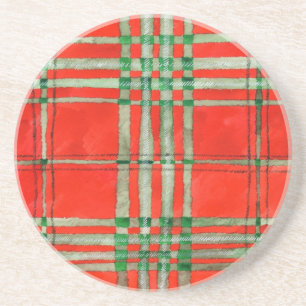 DESSOUS DE VERRE de grès rond RED SCOTT TARTAN
