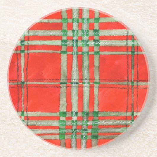 DESSOUS DE VERRE de grès rond RED SCOTT TARTAN (Devant)
