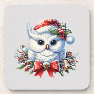 Dessous de verre de hibou de Noël blanc neige