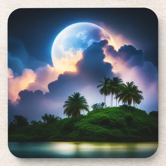 Dessous de verre de la lune de l'île tropicale (Devant)