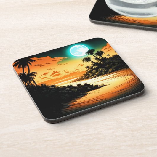 Dessous de verre de la lune de l'île tropicale (Côté gauche)