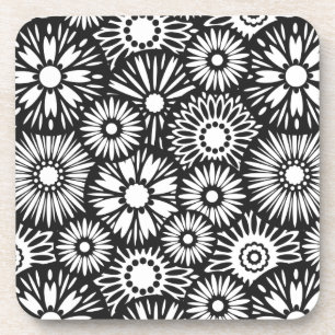 dessous de verre de liège à fleurs noir et blanc