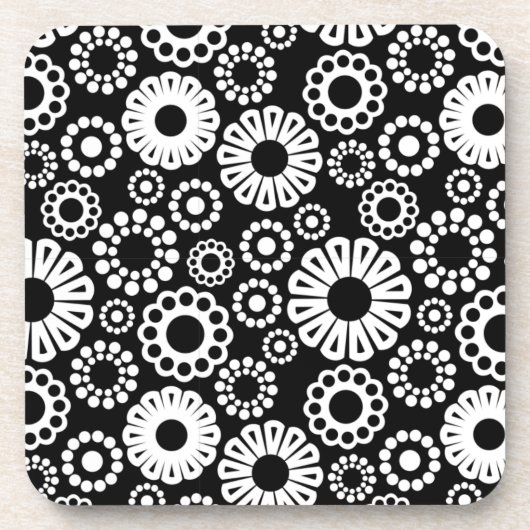 Dessous de verre de liège à fleurs noir et blanc (Devant)