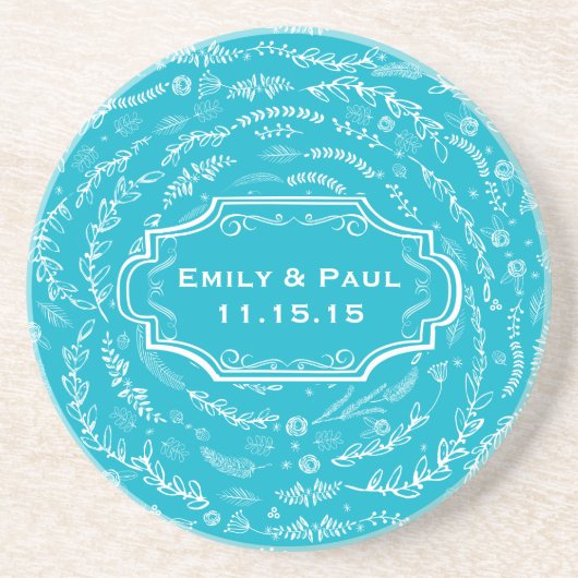 Dessous de verre de Mariage Rustique Motif Aqua Fe (Devant)