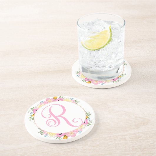 Dessous de verre de monogramme rose (Côté)