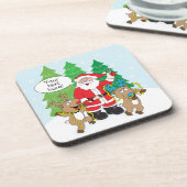 Dessous de verre de Noël Père Noël et rennes (Côté gauche)