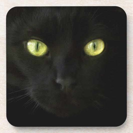 Dessous de verre de yeux verts de chat noir (Devant)