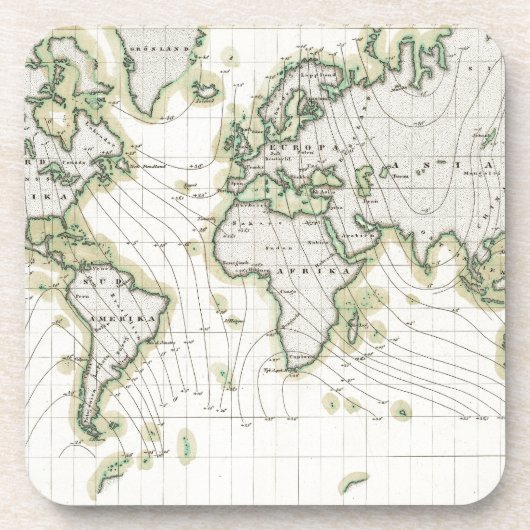 Dessous-de-verre Déclinaison magnétique du monde (Devant)