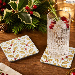 Dessous-de-verre Décor de Noël aux feuilles de houx dorées