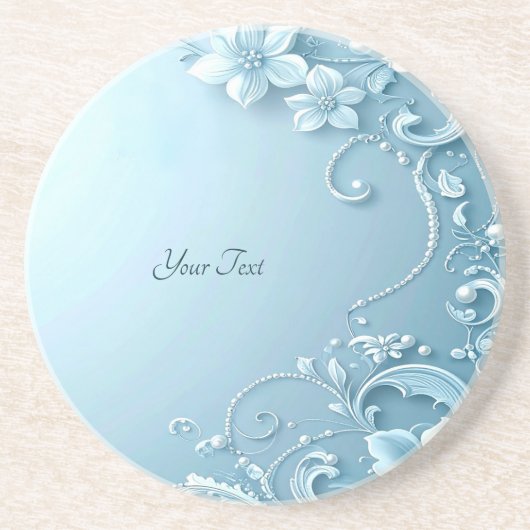Dessous de verre décoratif floral en grès bleu (Devant)