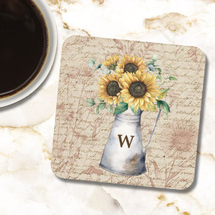 Dessous-de-verre Découpage de lettre vintage tournesol rustique mon