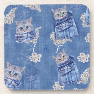 Dessous-de-verre Denim Jean poches, chatons et dentelle