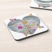 Dessous-de-verre Denim Pocket Fleurs cardiaques Papillons (Côté gauche)