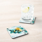 Dessous-de-verre Design Abstrait moderne Turquoise et Jaune peint (Côté Droit)