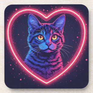 Dessous-de-verre Design cœur de chat néon – Douceur féline lumineus