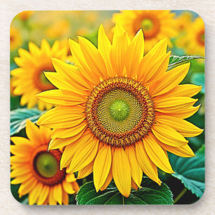Dessous-de-verre Design de sérénité du terrain de tournesol doré