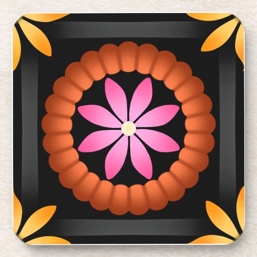 Dessous-de-verre Design Fleur moderne sur arrière - plan noir (Devant)