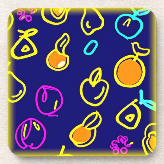 Dessous-de-verre Design Motif dynamique de fruits néons (Devant)