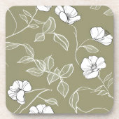 Dessous-de-verre Dessin à la ligne simple vert olive blanc (Devant)