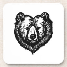 Dessin à l'encre du visage d'ours noir et blanc