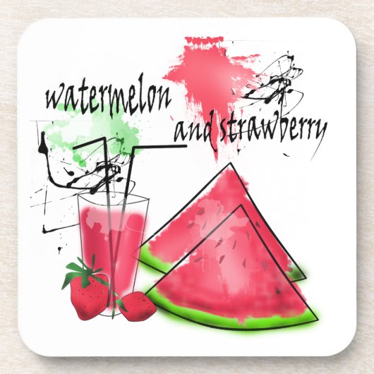Dessous-de-verre Dessin d'aquarelle de pastèque et fraises (Devant)