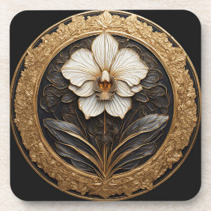 Dessous-de-verre Dessin élégant d'orchidée dorée